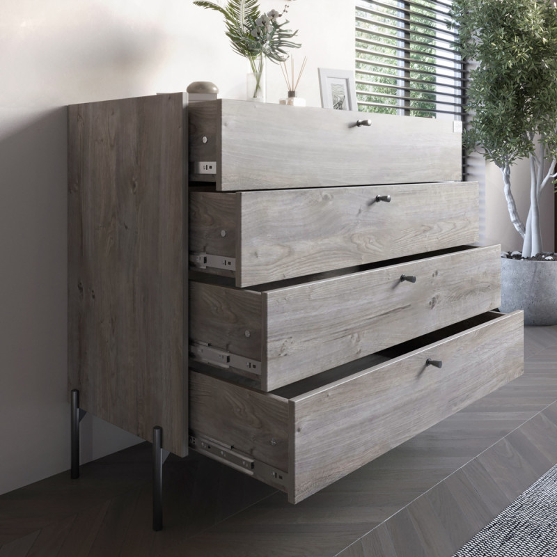 Гарнитур в спальню комод и прикроватная тумба на 2 ящика черные ножки LION Wood Дуб Сонома (LION-041528)