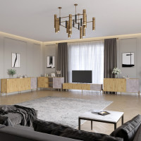 Комплект модульный для гостиной LION Грей 4 элемента с золотыми металлическими ножками Дуб Артизан/Камень (LION-042923)
