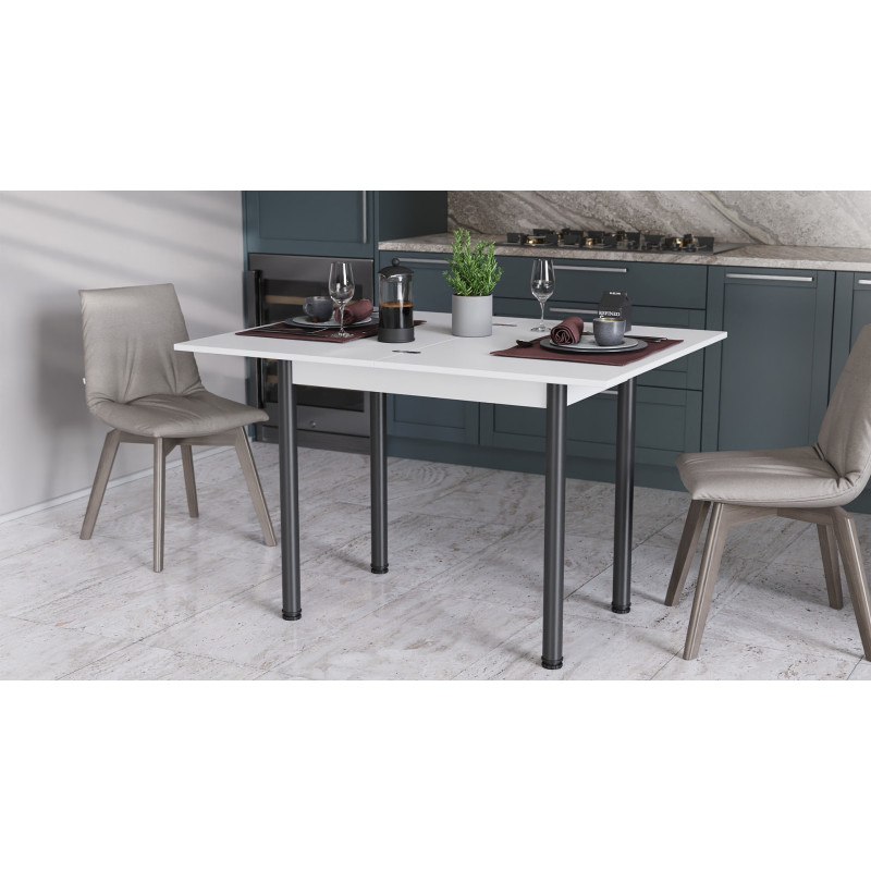 Обеденный стол-трансформер раскладной Берта Ferrum-decor 750x1400x900 Черный металл ДСП Белое 16 мм (FRD-105178)