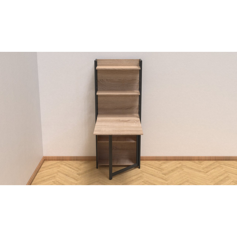 Стол книжка с этажеркой Практик 2 Ferrum-decor 1555x640x990 Черный металл ДСП Дуб Сонома 16 мм (FRD-104628)