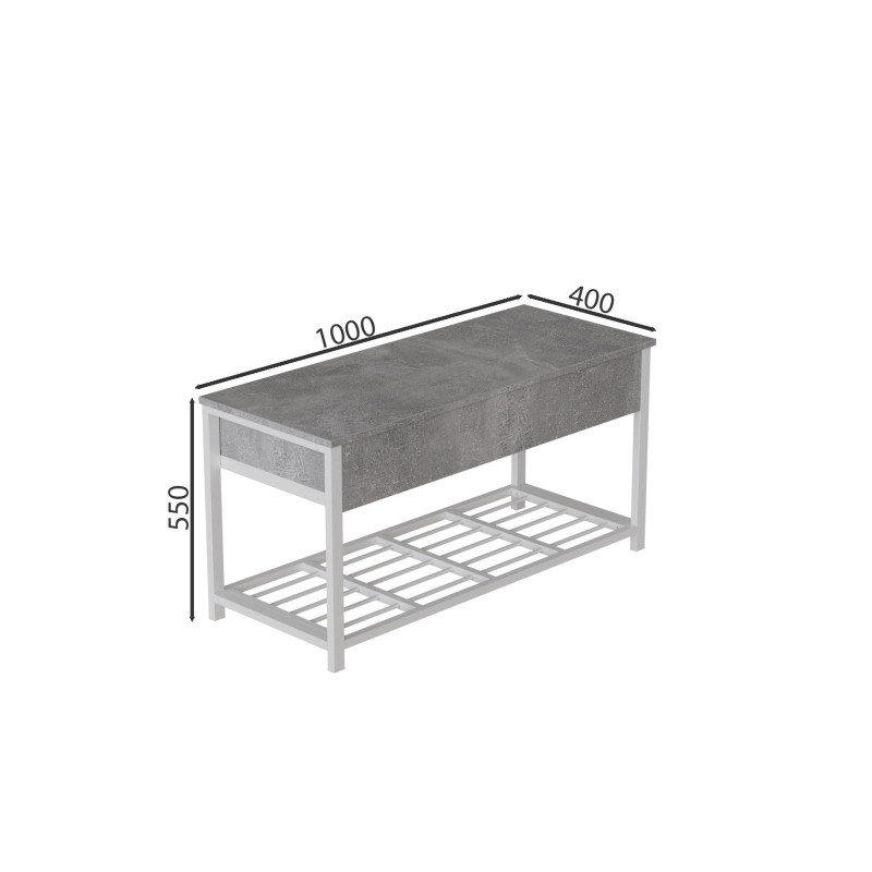 Банкетка з ящиком Ferrum-decor Дрейк 1 550x1000x400 метал Білий ДСП Бетон 16 мм (FRD-103058)
