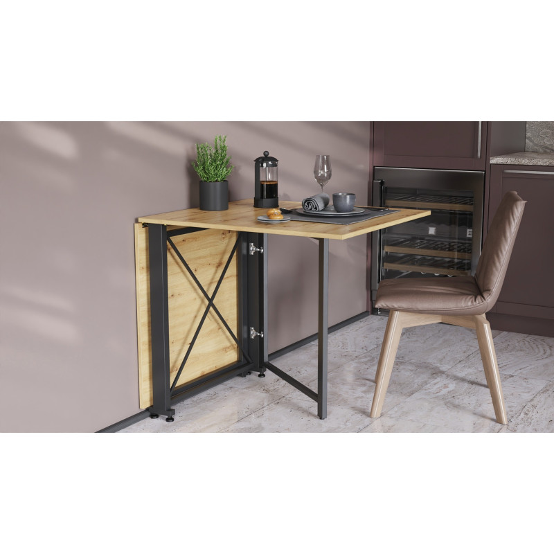 Стол-книжка трансформер Орион 2 Ferrum-decor 750x1520x730 Черный металл ДСП Дуб Артизан 16 мм (FRD-104588)