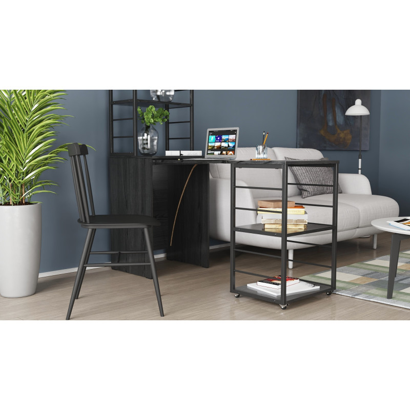 Стіл-тумба трансформер Смарт 3/2 з етажеркою Ferrum-decor 1430x1450x600 Чорний метал ДСП Сосна Кембра 16 мм (FRD-105118)