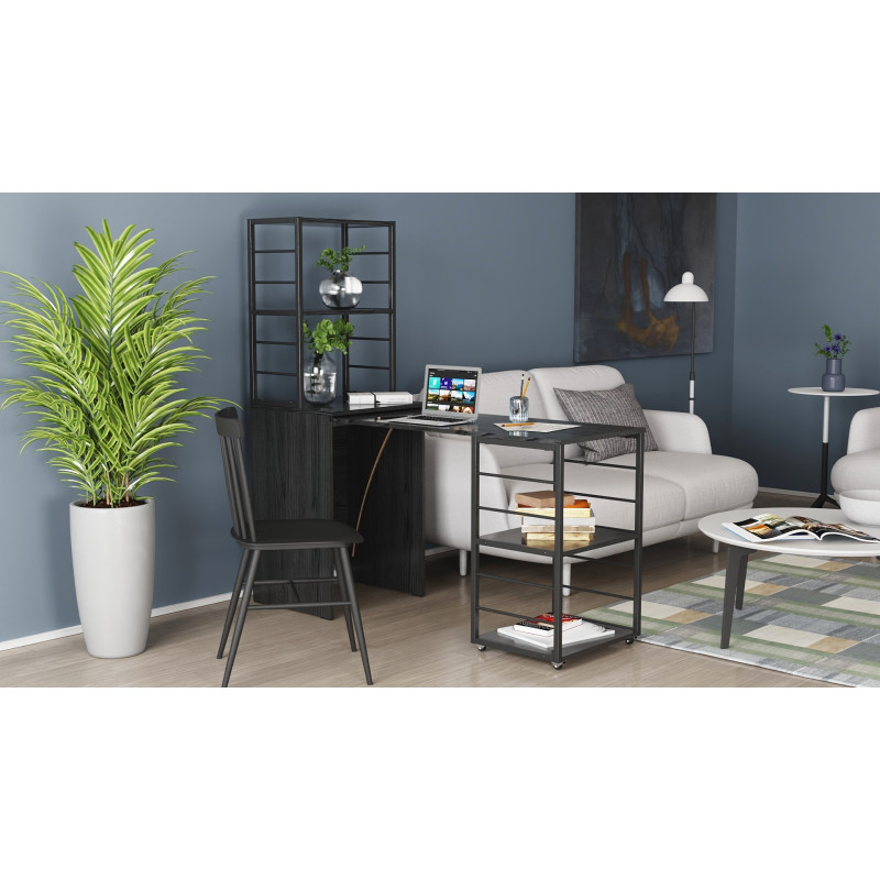 Стіл-тумба трансформер Смарт 3/2 з етажеркою Ferrum-decor 1430x1450x600 Чорний метал ДСП Сосна Кембра 16 мм (FRD-105118)
