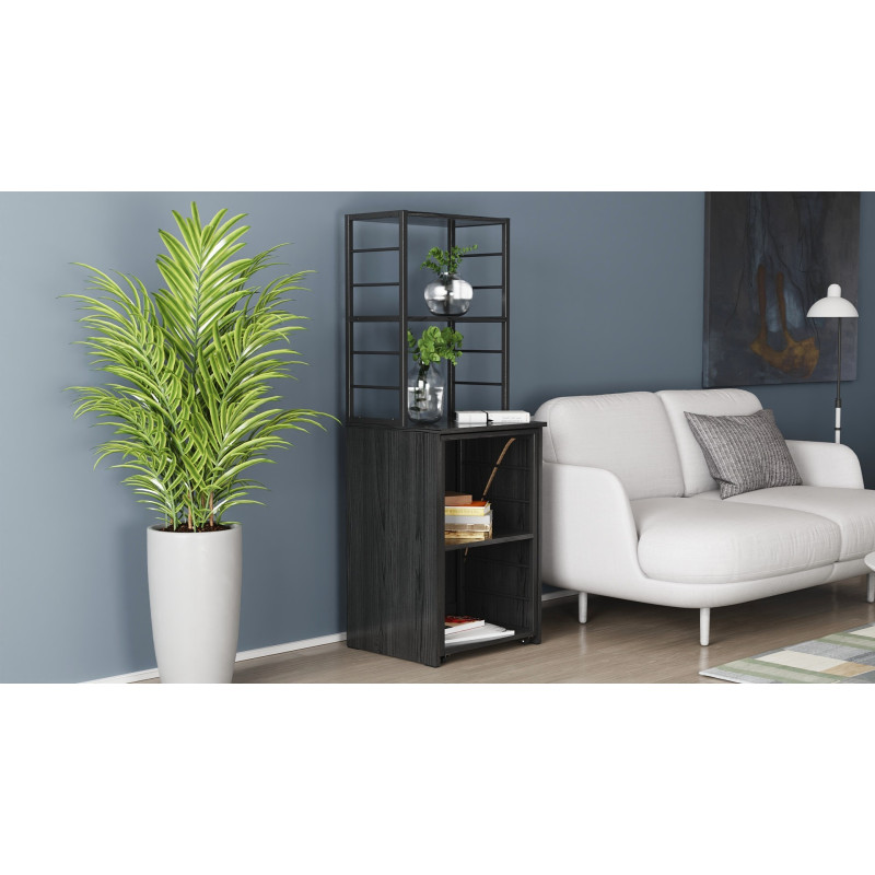 Стіл-тумба трансформер Смарт 3/2 з етажеркою Ferrum-decor 1430x1450x600 Чорний метал ДСП Сосна Кембра 16 мм (FRD-105118)