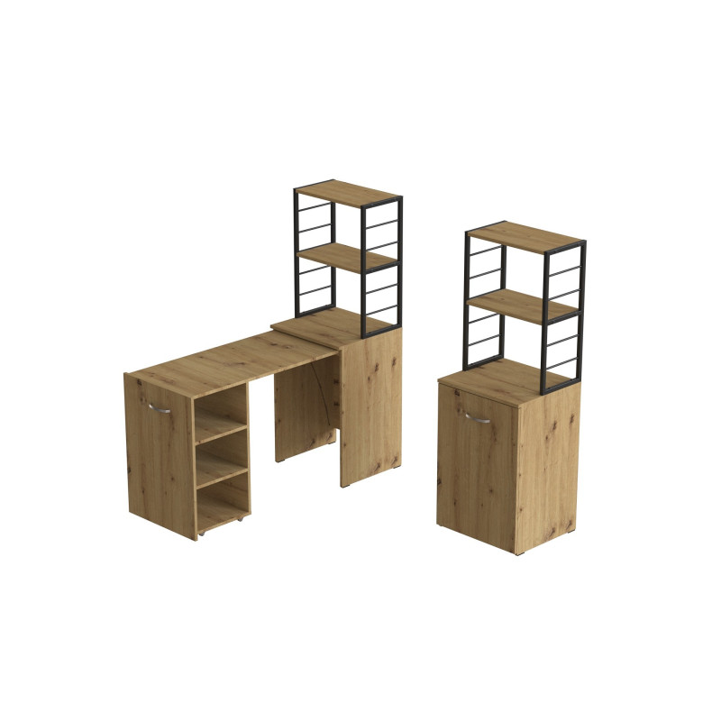 Стол-тумба трансформер Смарт 4/1 с этажеркой Ferrum-decor 1430x1450x500 Черный металл ДСП Дуб Артизан 16 мм (FRD-105128)
