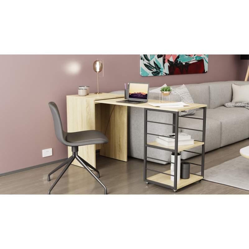 Стол-тумба трансформер Смарт 2/1 Ferrum-decor 750x1450x500 Черный металл ДСП Дуб Сонома 16 мм (FRD-105098)