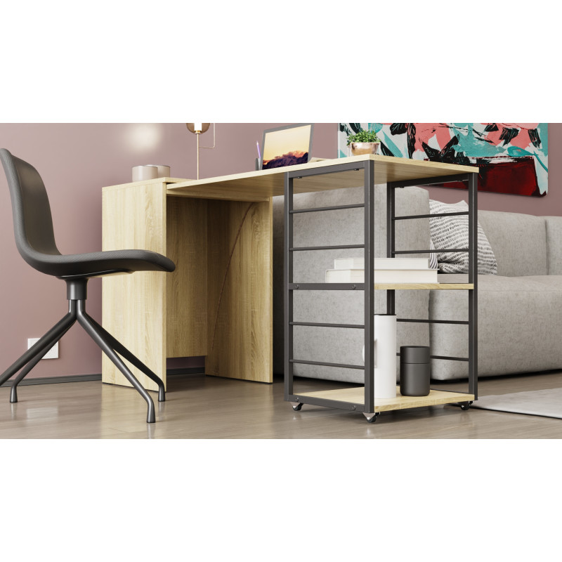 Стол-тумба трансформер Смарт 2/1 Ferrum-decor 750x1450x500 Черный металл ДСП Дуб Сонома 16 мм (FRD-105098)