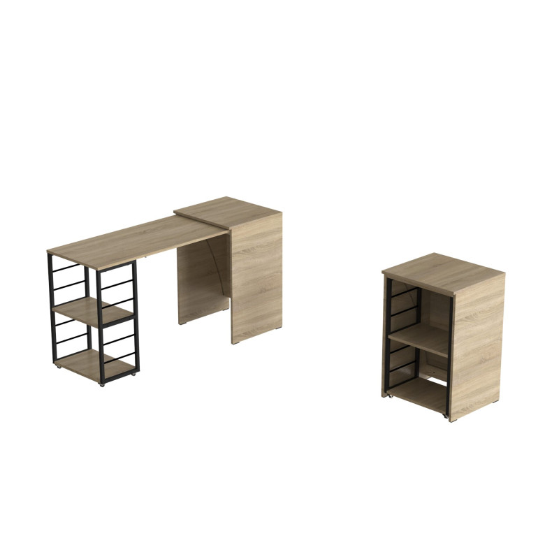 Стол-тумба трансформер Смарт 2/1 Ferrum-decor 750x1450x500 Черный металл ДСП Дуб Сонома 16 мм (FRD-105098)