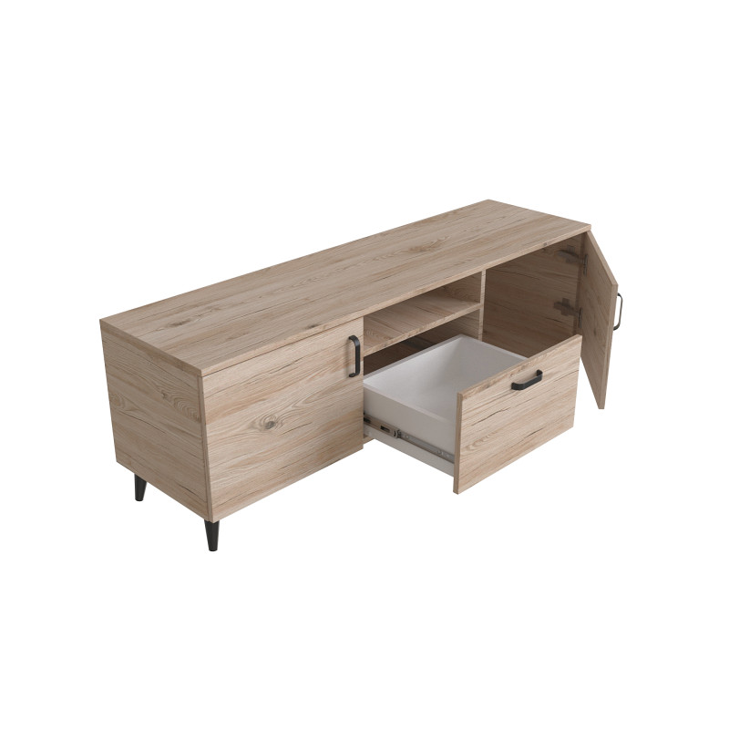 Тумба Лестер на конусних ніжках Ferrum-decor 48x139x38 Чорний метал ДСП Дуб Сан-Марино 16 мм (FRD-106806)