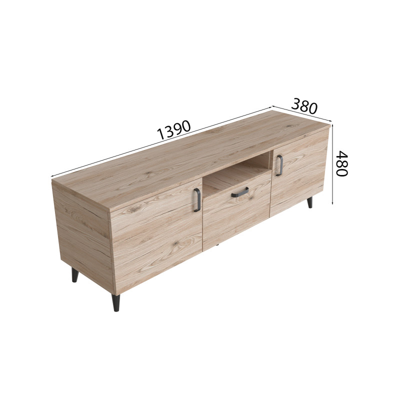 Тумба Лестер на конусних ніжках Ferrum-decor 48x139x38 Чорний метал ДСП Дуб Сан-Марино 16 мм (FRD-106806)