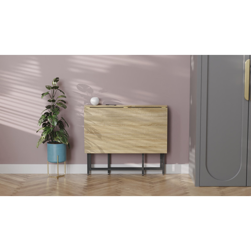 Стол трансформер книжка Вуди Ferrum-decor 75x130x90 Черный металл ДСП Дуб Сонома 16 мм (FRD-106746)