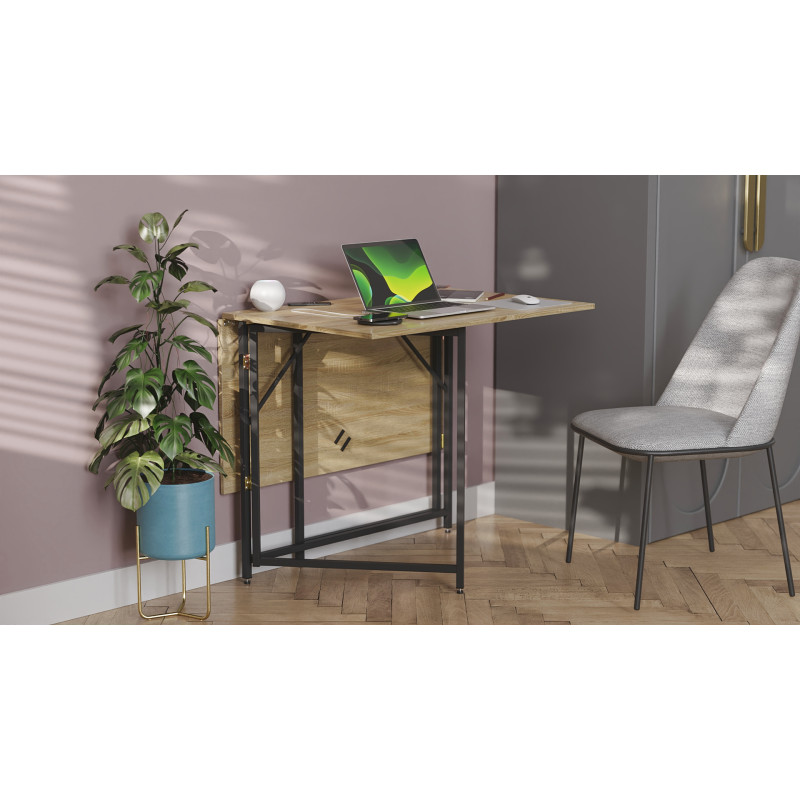 Стол трансформер книжка Вуди Ferrum-decor 75x130x90 Черный металл ДСП Дуб Сонома 16 мм (FRD-106746)
