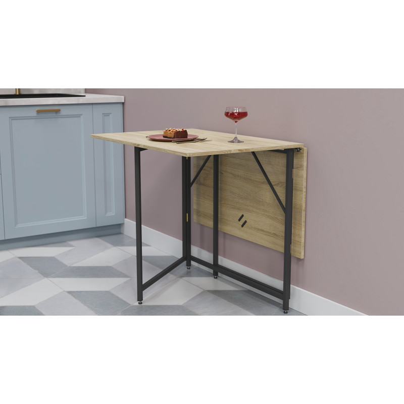 Стол трансформер книжка Вуди Ferrum-decor 75x130x90 Черный металл ДСП Дуб Сонома 16 мм (FRD-106746)