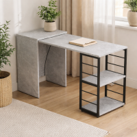 Стол-тумба трансформер Смарт 2/2 Ferrum-decor 750x1450x600 Черный металл ДСП Бетон 16 мм (FRD-105108)