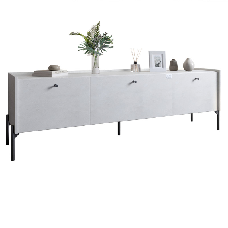 Тумба под телевизор на 3 ящика LION Wood с черными ножками 180x50x40 см Бетон style (LION-043094)