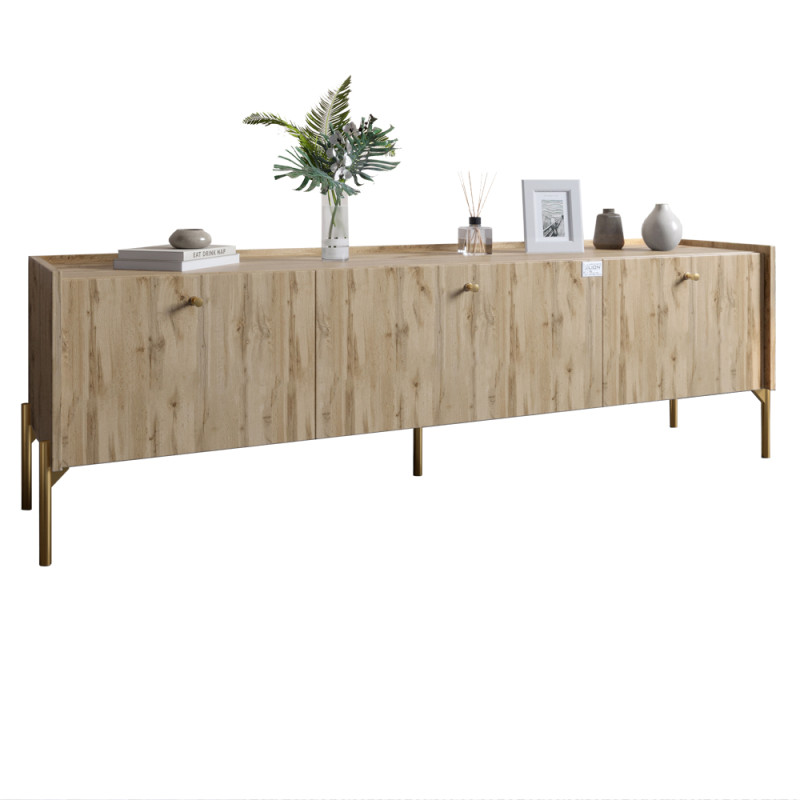 Тумба під телевізор на 3 шухляди LION Wood з золотими ніжками 180x50x40 см Дуб Аппалачі (LION-042991)