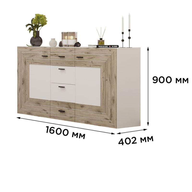 Комод 2Д4Ш Сокме Джейкоб 160x90x40,2 Дуб вікінг/Білий (SKM-081284)