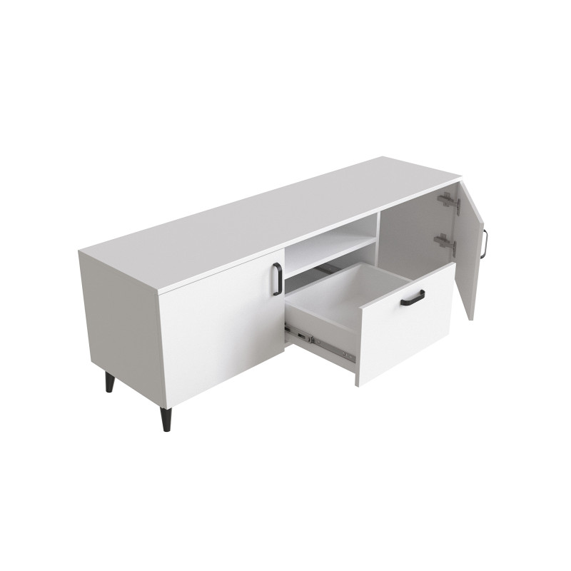 Тумба Лестер на конусних ніжках Ferrum-decor 48x139x38 Чорний метал ДСП Білий 16 мм (FRD-106807)