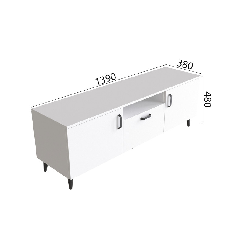 Тумба Лестер на конусних ніжках Ferrum-decor 48x139x38 Чорний метал ДСП Білий 16 мм (FRD-106807)