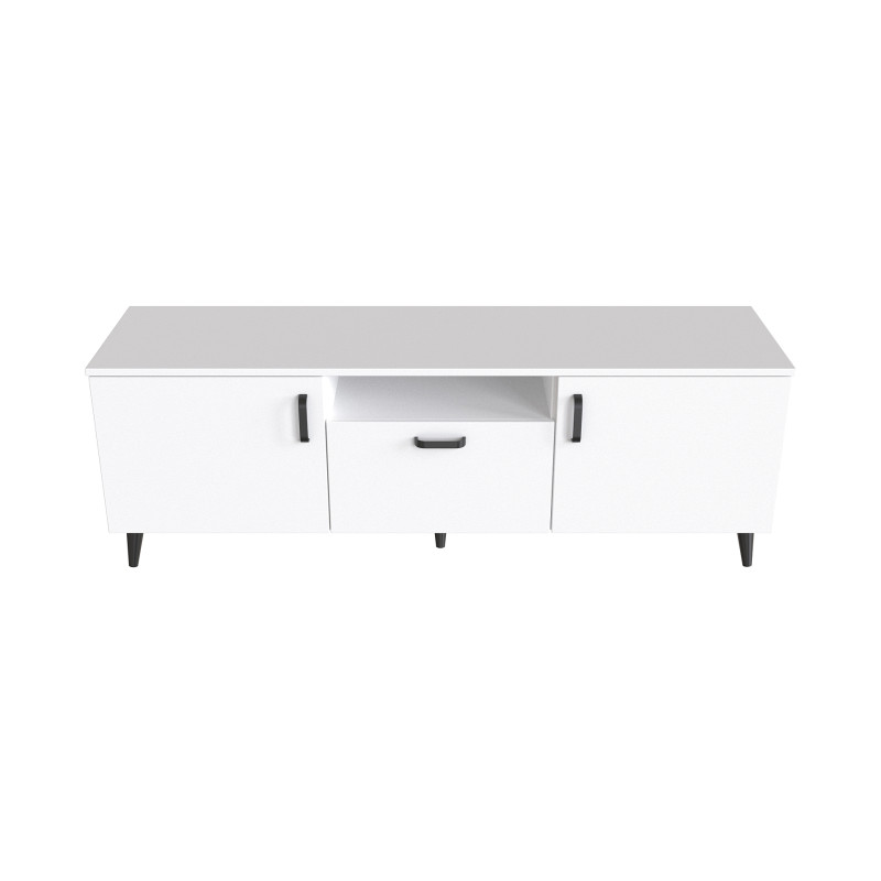 Тумба Лестер на конусних ніжках Ferrum-decor 48x139x38 Чорний метал ДСП Білий 16 мм (FRD-106807)
