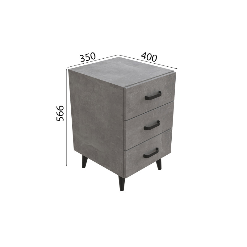 Тумба Вива 3 на конусных ножках Ferrum-decor 56,5x35x40 Черный металл ДСП Бетон 16 мм (FRD-106817)