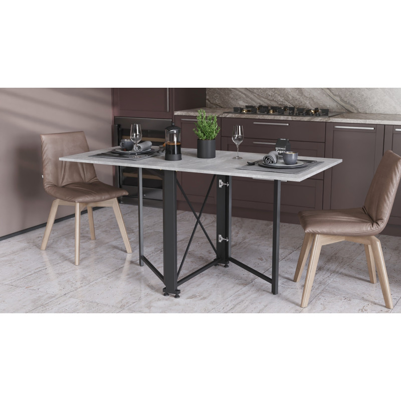Стол-книжка трансформер Орион 2 Ferrum-decor 750x1520x730 Черный металл ДСП Бетон 16 мм (FRD-104589)