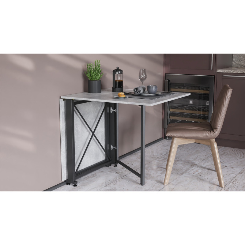 Стол-книжка трансформер Орион 2 Ferrum-decor 750x1520x730 Черный металл ДСП Бетон 16 мм (FRD-104589)