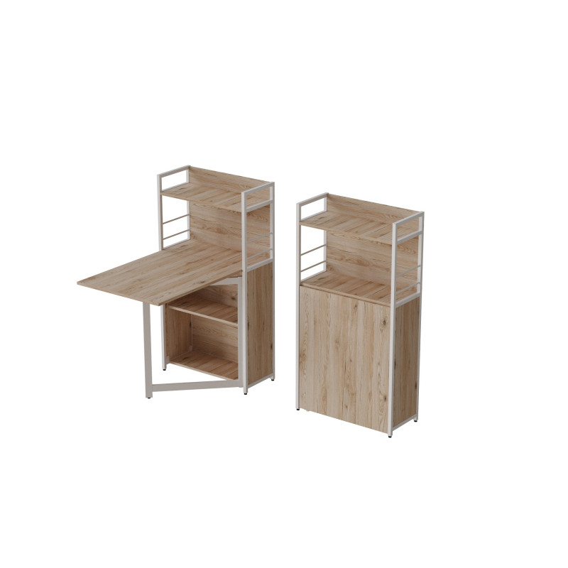 Стол книжка с этажеркой Практик 1 Ferrum-decor 1200x640x990 Белый металл ДСП Дуб Сан-Марино 16 мм (FRD-104619)