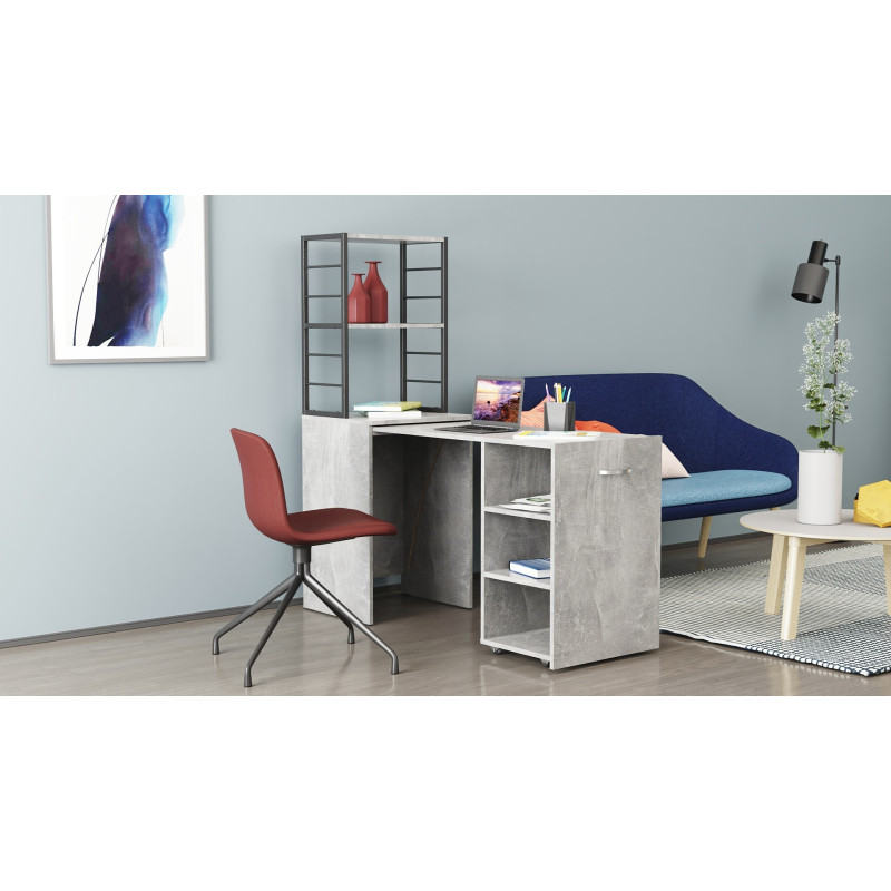 Стіл-тумба трансформер Смарт 4/1 з етажеркою Ferrum-decor 1430x1450x500 Чорний метал ДСП Бетон 16 мм (FRD-105129)