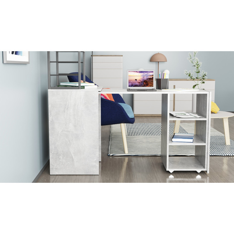Стіл-тумба трансформер Смарт 4/1 з етажеркою Ferrum-decor 1430x1450x500 Чорний метал ДСП Бетон 16 мм (FRD-105129)