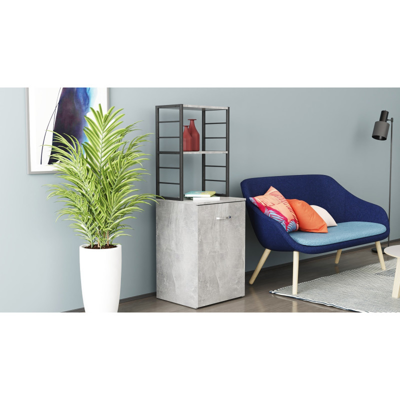 Стіл-тумба трансформер Смарт 4/1 з етажеркою Ferrum-decor 1430x1450x500 Чорний метал ДСП Бетон 16 мм (FRD-105129)
