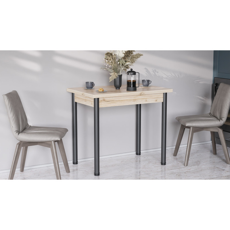 Обеденный стол-трансформер раскладной Берта Ferrum-decor 750x1400x900 Черный металл ДСП Дуб Сан-Марино 16 мм (FRD-105179)