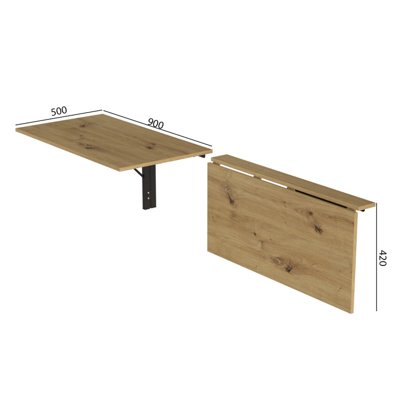 Обеденный стол-трансформер Ника настенный Ferrum-decor 420x900x500 Черный металл ДСП Дуб Артизан 16 мм (FRD-105169)