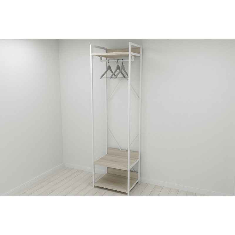 Шкаф Гардероб Уни секция 1 серии Конект Ferrum-decor 220x60x50см Белый металл ДСП Дуб Сонома 32 мм (FRD-104509)