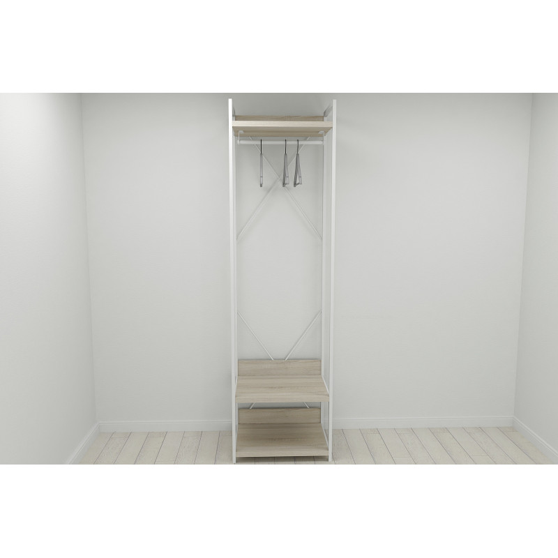 Шкаф Гардероб Уни секция 1 серии Конект Ferrum-decor 220x60x50см Белый металл ДСП Дуб Сонома 32 мм (FRD-104509)