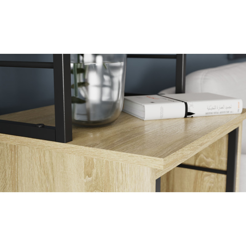 Стол-тумба трансформер Смарт 3/2 с этажеркой Ferrum-decor 1430x1450x600 Черный металл ДСП Дуб Сонома 16 мм (FRD-105119)