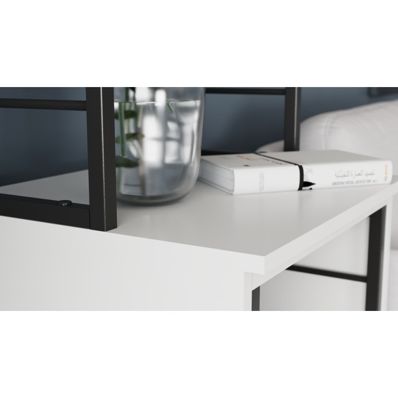 Стол-тумба трансформер Смарт 3/1 с этажеркой Ferrum-decor 1430x1450x500 Черный металл ДСП Белое 16 мм (FRD-105109)