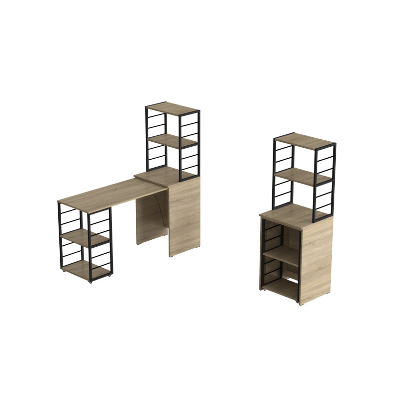 Стол-тумба трансформер Смарт 3/2 с этажеркой Ferrum-decor 1430x1450x600 Черный металл ДСП Дуб Сонома 16 мм (FRD-105119)