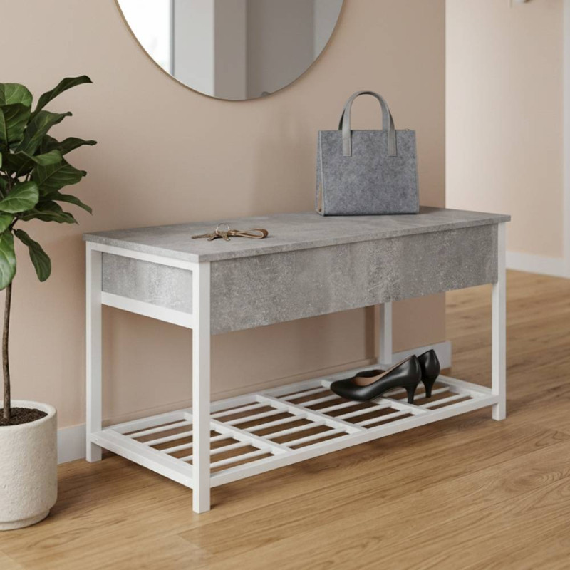 Банкетка с ящиком Ferrum-decor Дрейк 2 550x1200x400 металл Белый ДСП Бетон 16 мм (FRD-103079)