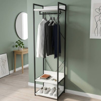Шафа Гардероб Уні секція 1 серії Конект Ferrum-decor 220x60x50см Чорний метал ДСП Білий 32 мм (FRD-104499)