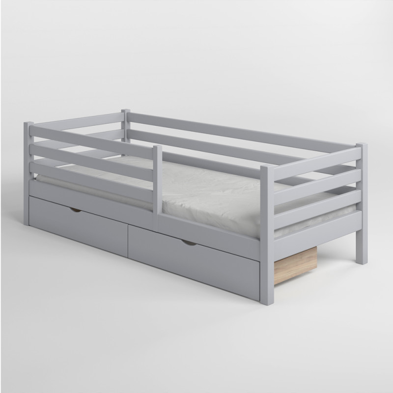 Детская кровать Mebigrand Ника Светло-серый (RAL-7040) 70х190 см с передней съемной защитной оградой и ящиками (MBG-16122)