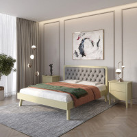 Односпальне дерев'яне ліжко Mebigrand Токіо Оливковий (RAL1020)/Аляска 93 (Сірий) 80х190 см (MBG-11175)