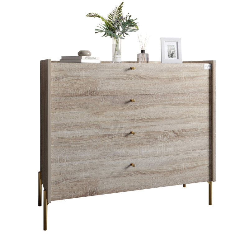 Комод із 4 шухлядами LION Wood із золотими ніжками 100х90х45 см Дуб Сонома (LION-042966)