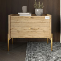 Прикроватная тумба LION Wood с двумя ящиками Дуб Артизан (золотые ножки) (LION-041347)
