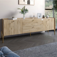 Тумба под телевизор с ящиками LION Wood с золотыми ножками 160x40x65 см Дуб Аппалачи (LION-043112)