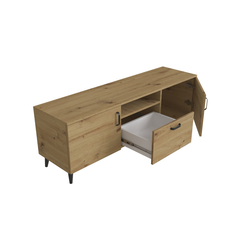 Тумба Лестер на конусних ніжках Ferrum-decor 48x139x38 Чорний метал ДСП Дуб Артизан 16 мм (FRD-106808)