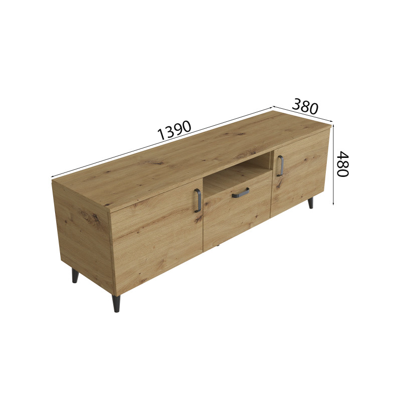 Тумба Лестер на конусних ніжках Ferrum-decor 48x139x38 Чорний метал ДСП Дуб Артизан 16 мм (FRD-106808)