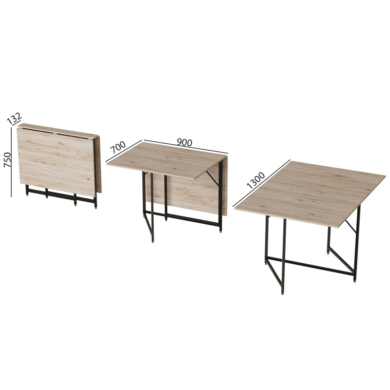 Стол трансформер книжка Вуди Ferrum-decor 75x130x90 Черный металл ДСП Дуб Сан-Марино 16 мм (FRD-106748)