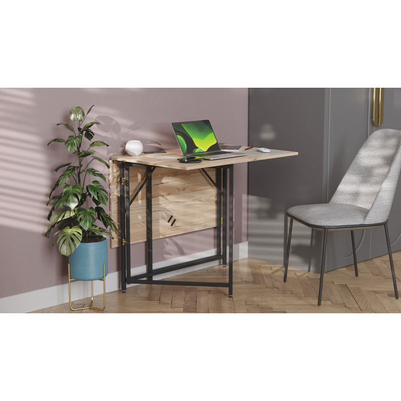 Стол трансформер книжка Вуди Ferrum-decor 75x130x90 Черный металл ДСП Дуб Сан-Марино 16 мм (FRD-106748)